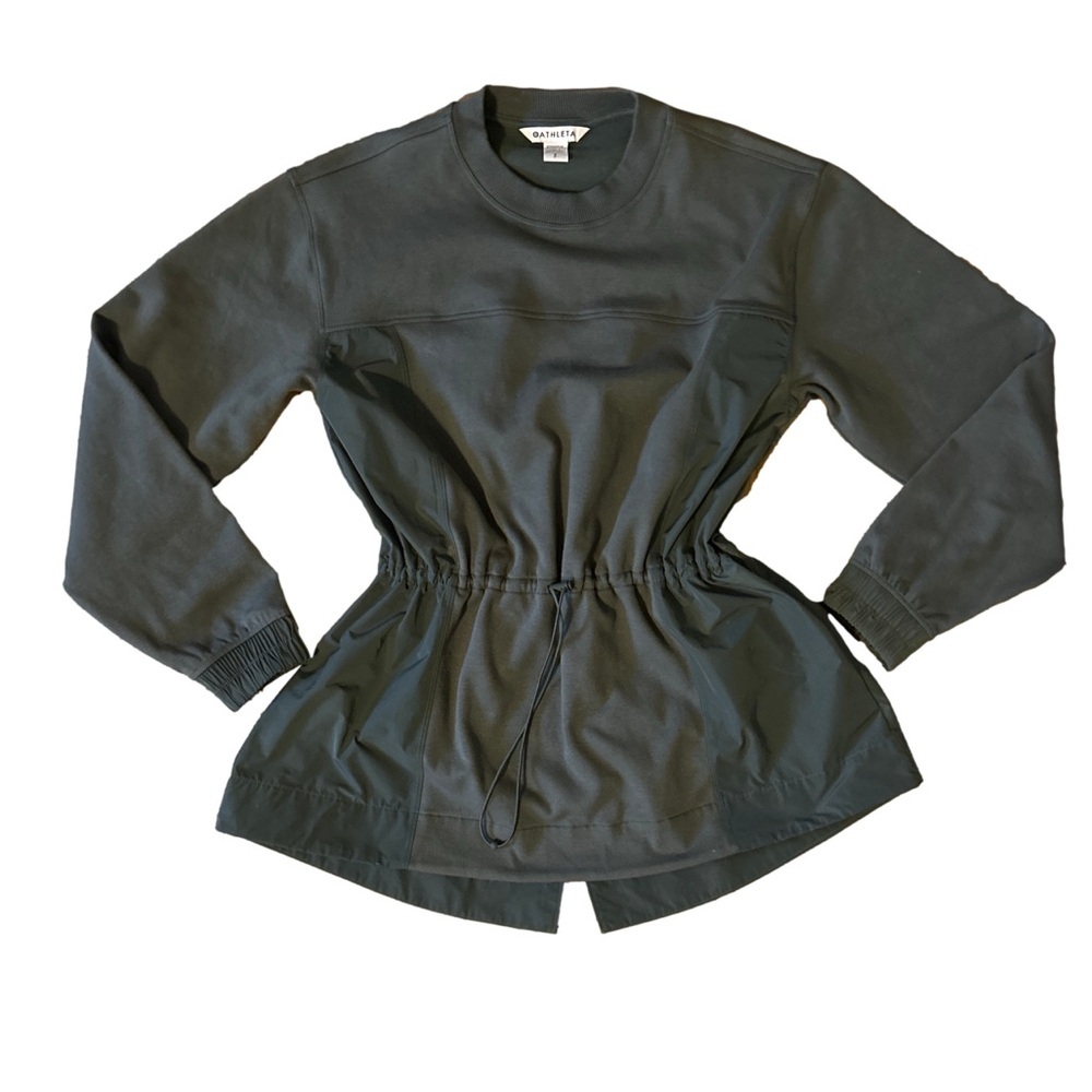 Athleta Dark Olive Green Cinch Waist Peplum Crewneck Sweatshirt Women’s Small